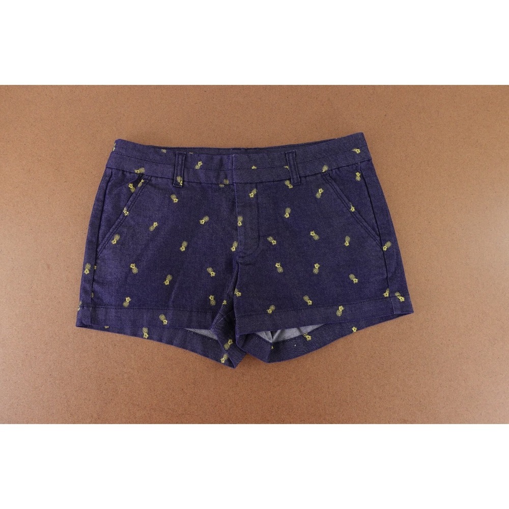 Harper Women's Medium Dark Blue Yellow Pineapple Print Flat Front Chino Shorts